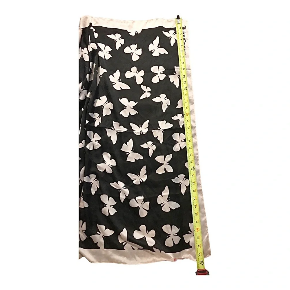 Juicy Couture black & white butterfly‎ print scarf wrap shawl ~35.5”x35.5 new